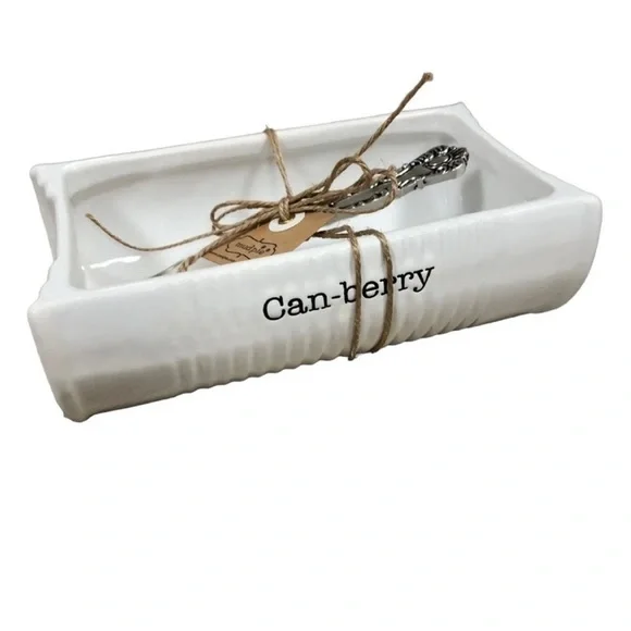 Mud Pie Can-Berry Dish 2 Piece Set Ceramic & Silver Cranberry Turkey Dressing - Picture 3 of 9